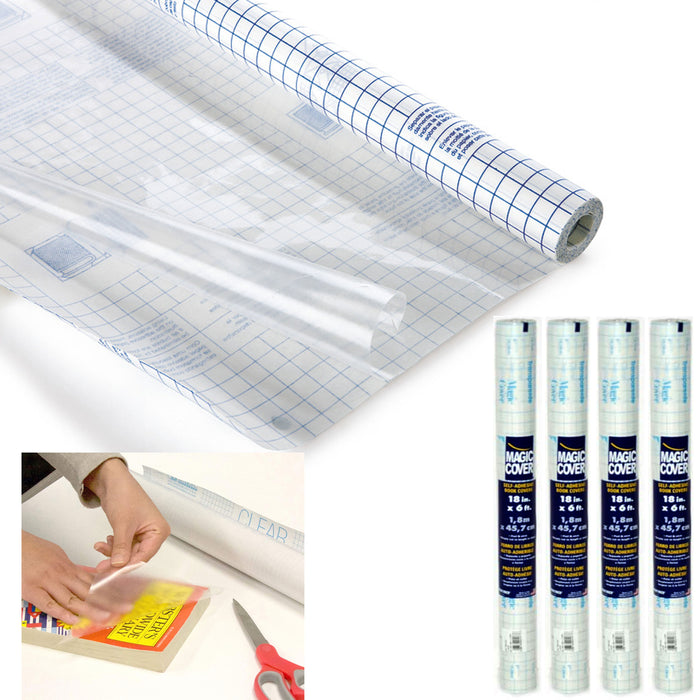 4 Rolls Clear Adhesive Protective Lining Covering Film Cover Peel Stick 18"x6ft
