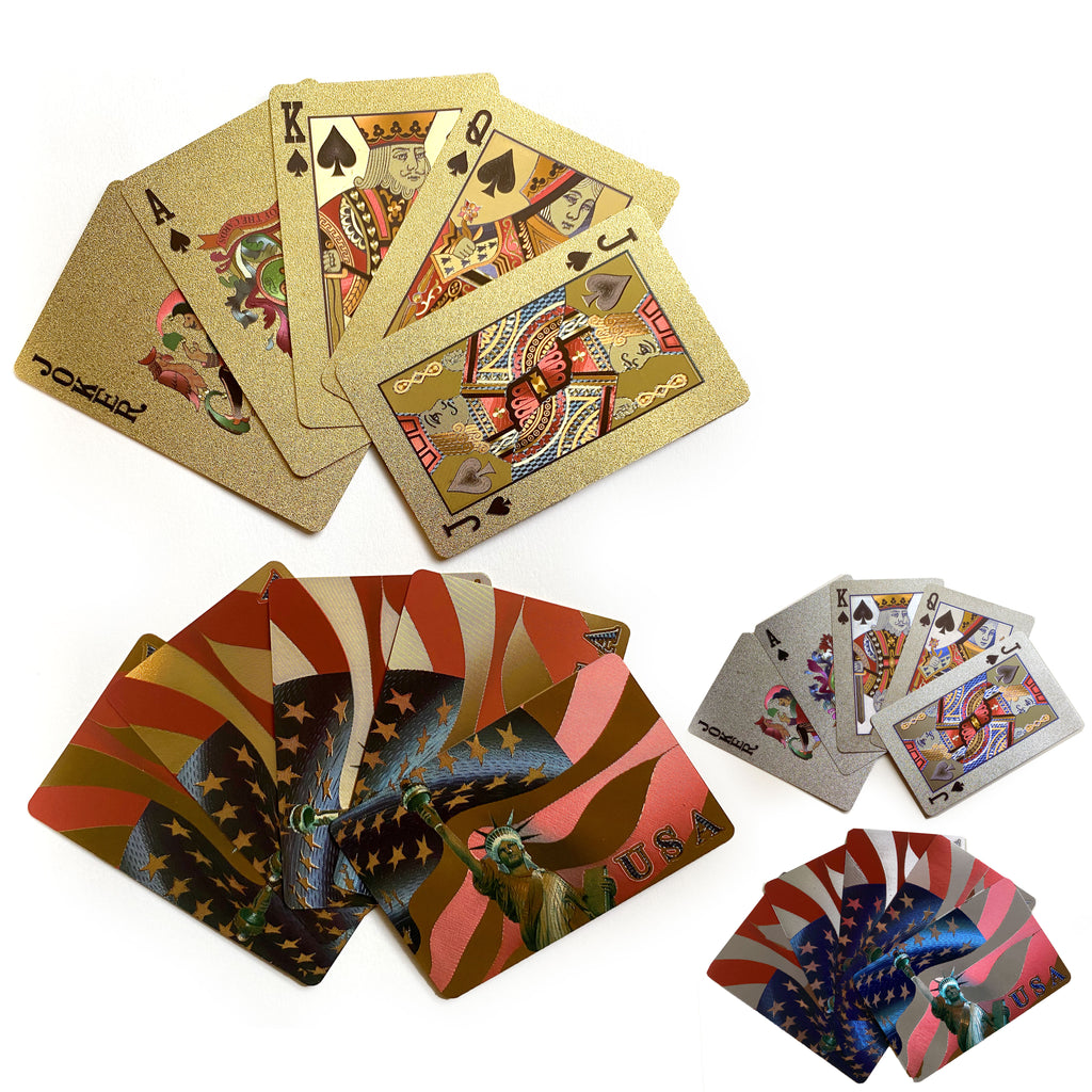 1 Deck Gold or Silver Playing Cards Certified 24k Foil Plated USA