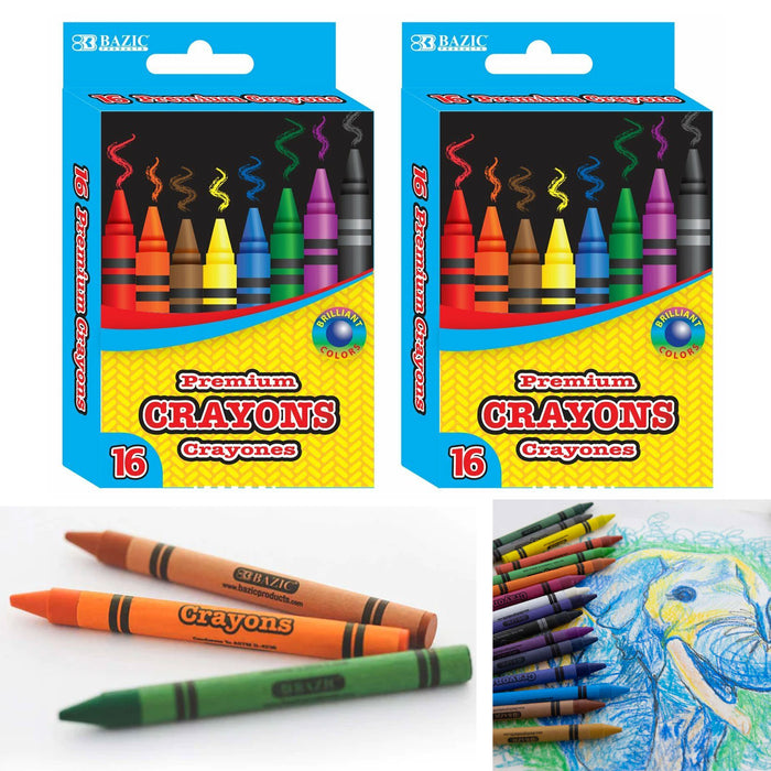 32ct Premium Crayons Vibrant Brilliant Colors Coloring Kids School Supplies 2pk