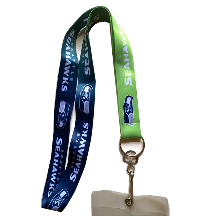 2 Pc NFL Seattle Seahawks Ombre Lanyard 12th Man Ticket Credential Badge Holder