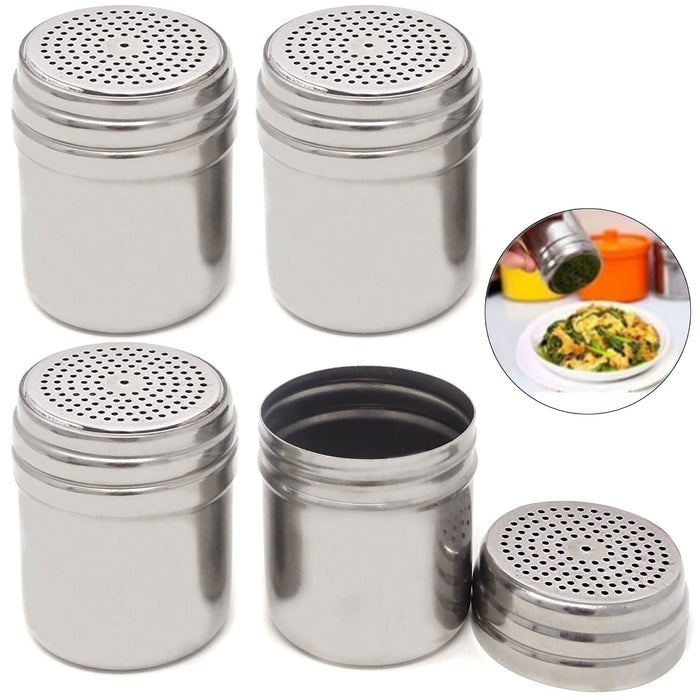 4 Large Salt Pepper Shakers Stainless Steel Spice Seasoning Container Metal 10oz