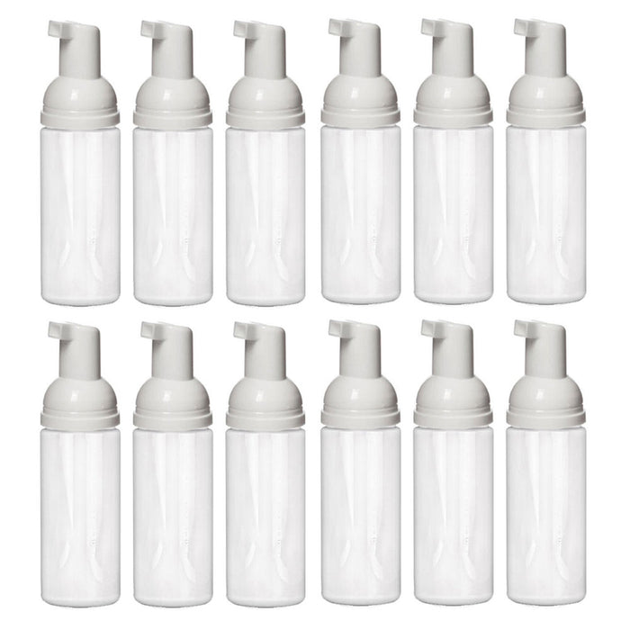 12 White Empty Foam Pump Bottles Plastic Mini Travel Soap Dispenser 50ml 1.7oz