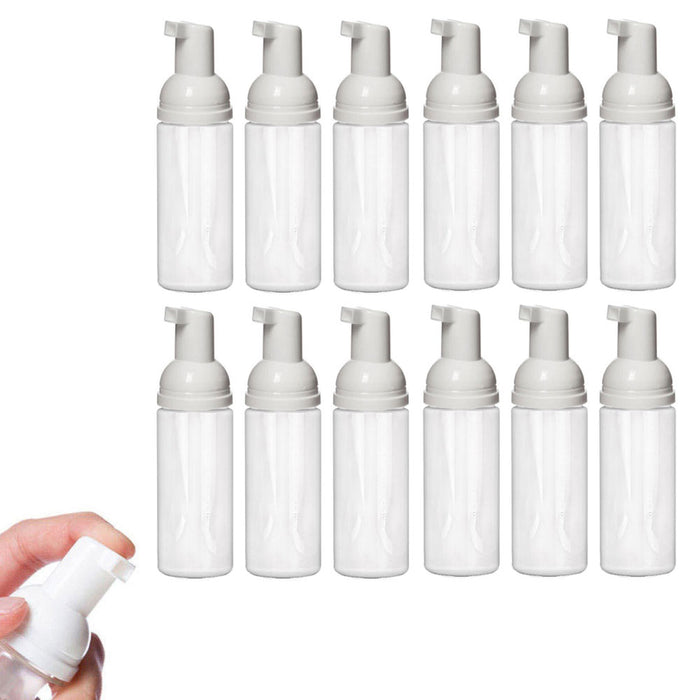 12 White Empty Foam Pump Bottles Plastic Mini Travel Soap Dispenser 50ml 1.7oz