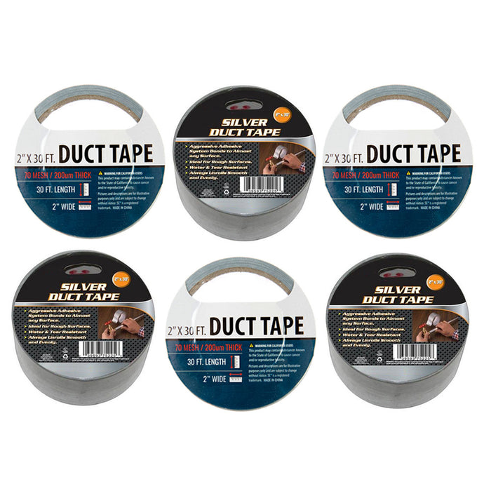 6 Rolls Silver Duct Tape Packaging  Box Sealing Packing Carton 2 x 10 yds New