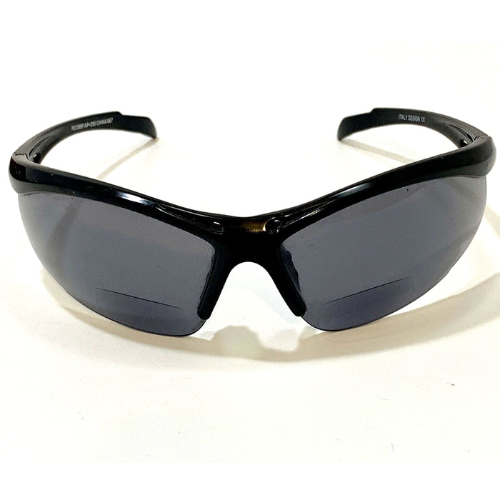 Sport Sunglasses Wrap Around Eyewear Inner Bifocal Smoke Lens +1.50 Reader Black
