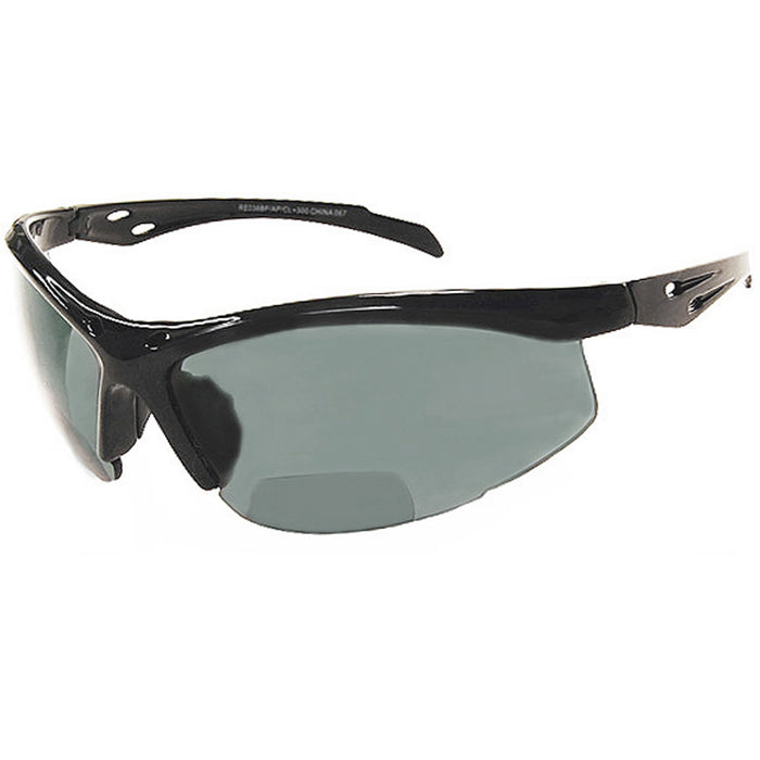 Sport Sunglasses Wrap Around Eyewear Inner Bifocal Smoke Lens +1.50 Reader Black