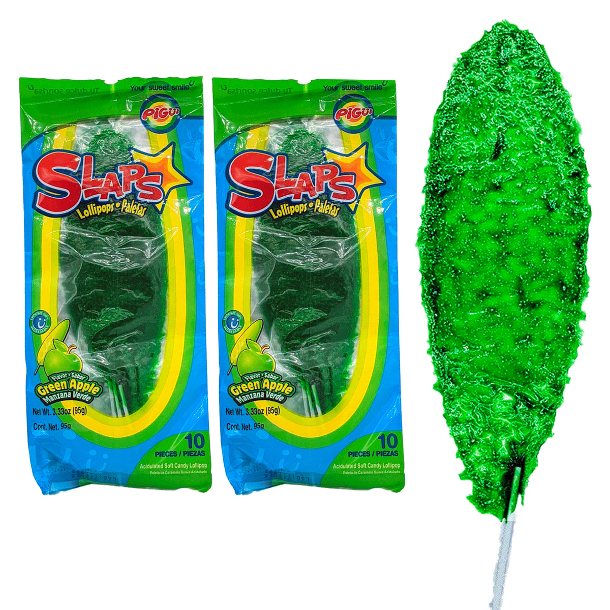 20 Pc Pigui Slaps Green Apple Flavor Paletas Manzana Lollipops Mexican ...