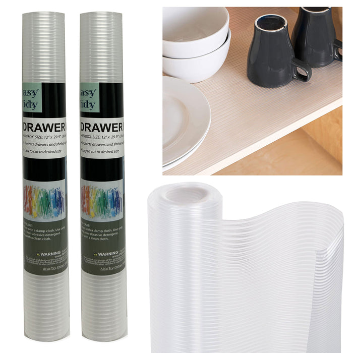 2 Roll Non Adhesive Drawer Liner No Slip Grip Ribbed 12"X30" Shelf Mat Pad Clear