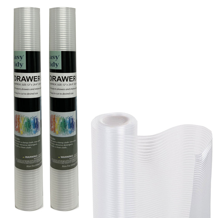 2 Roll Non Adhesive Drawer Liner No Slip Grip Ribbed 12"X30" Shelf Mat Pad Clear