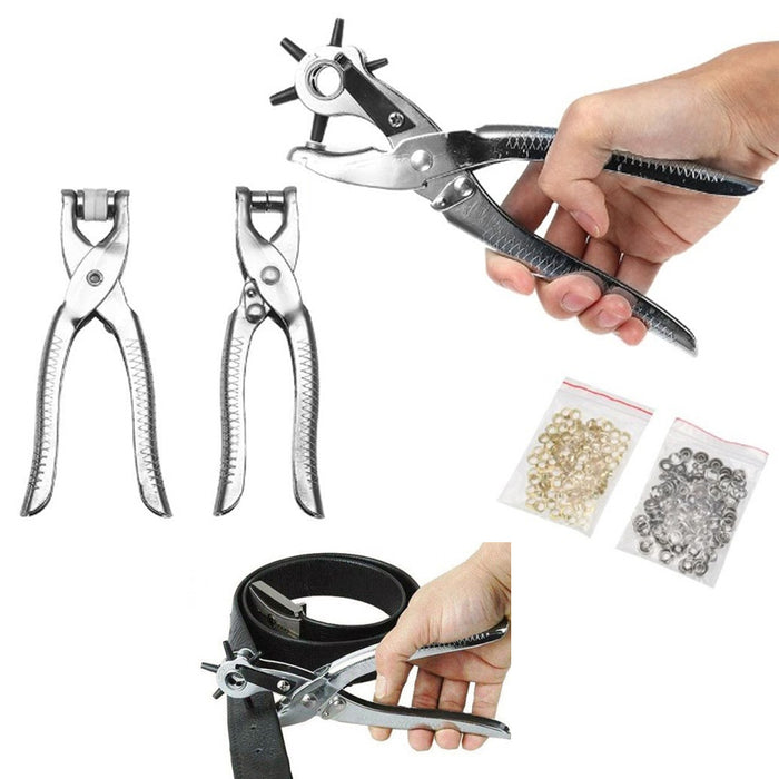 3 Pc Leather Belt Hole Punch Eyelet Plier Snap Button Grommet Setter Tool Kit