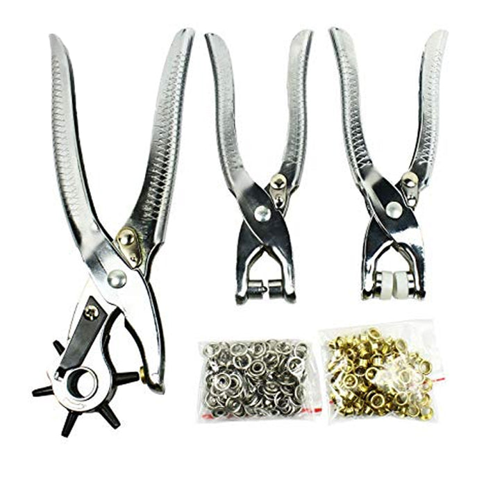 3 Pc Leather Belt Hole Punch Eyelet Plier Snap Button Grommet Setter Tool Kit