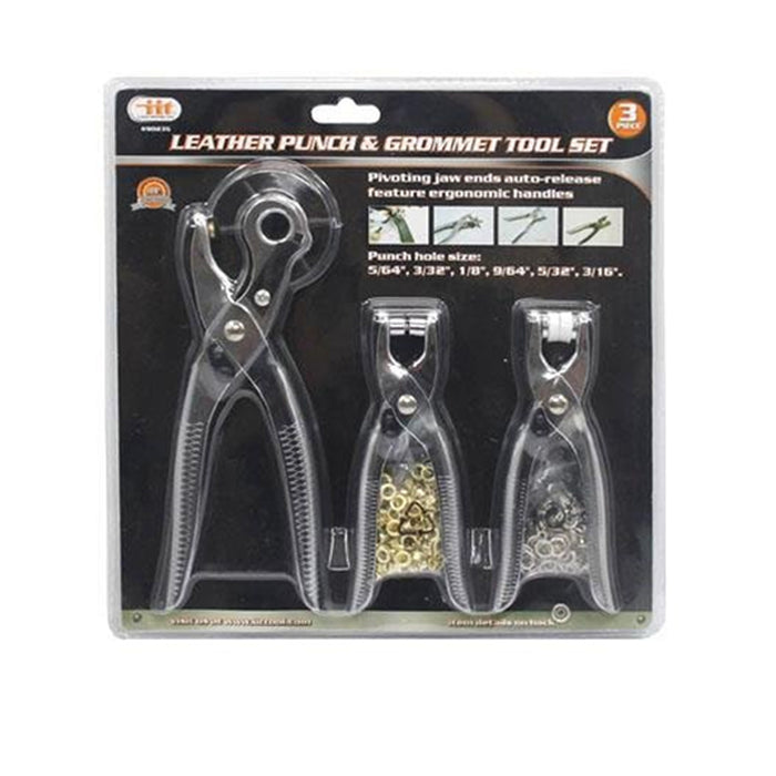 3 Pc Leather Belt Hole Punch Eyelet Plier Snap Button Grommet Setter Tool Kit
