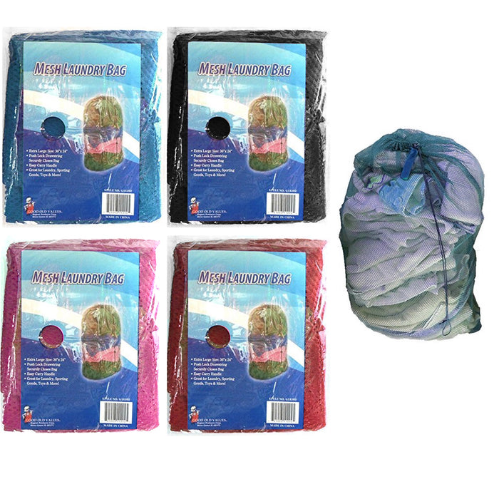 4 Pc Extra Large Mesh Laundry Bags Drawstring Handle 36 x 24 Lingerie Delicates