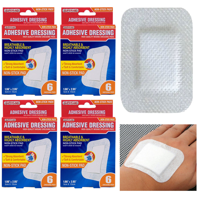 24 Pc Sterile Adhesive Bandage Dressing Pads First Aid Wound Care Soft Non Stick