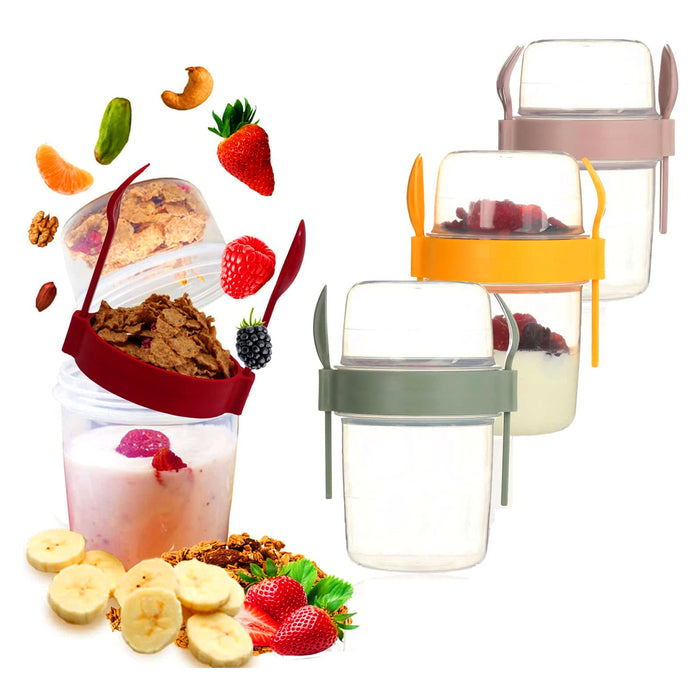 1 Breakfast To Go Cup Yogurt Cereal Container w/ Spoon Fork Fruit Parfait 27oz
