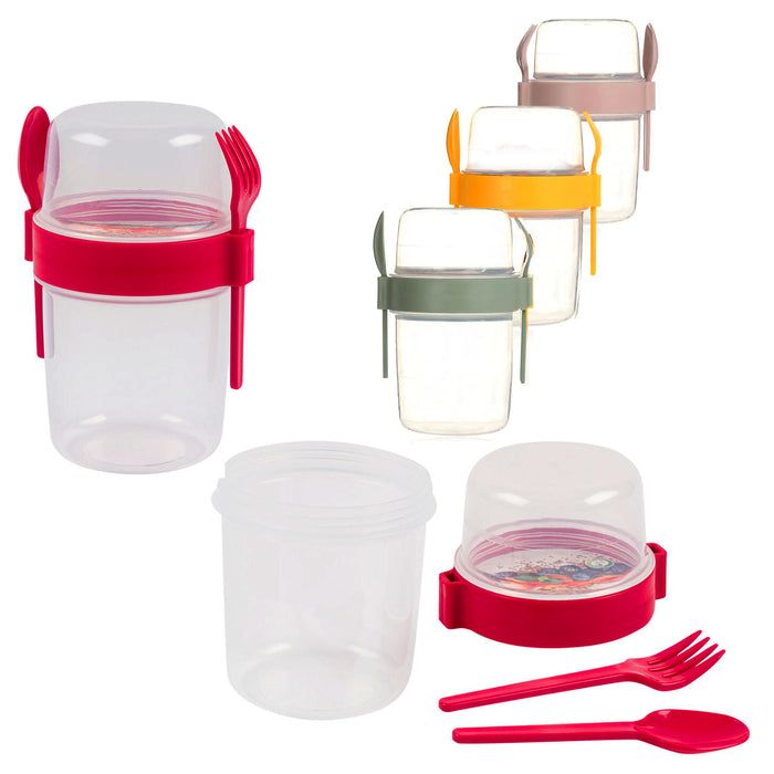 1 Breakfast To Go Cup Yogurt Cereal Container w/ Spoon Fork Fruit Parfait 27oz