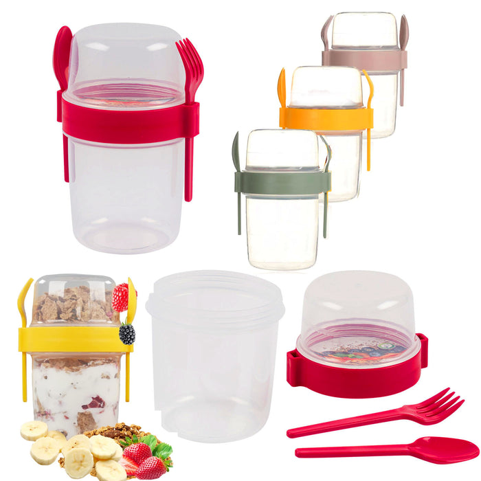2 Sets Overnight Oats Container Cup Yogurt Fruit Parfait Cereal Spoon Fork 27oz