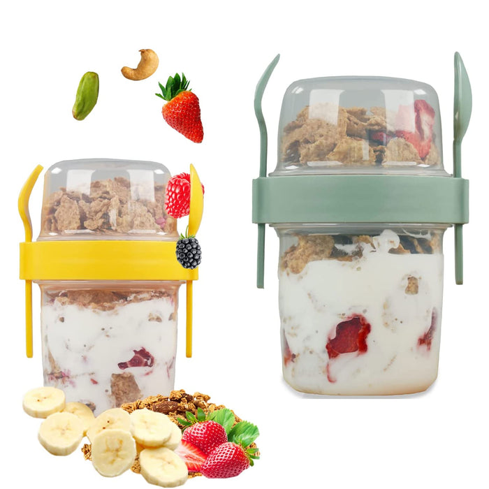 1 Breakfast To Go Cup Yogurt Cereal Container w/ Spoon Fork Fruit Parfait 27oz