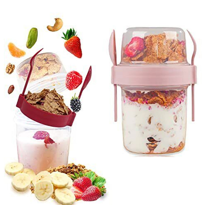 2 Sets Overnight Oats Container Cup Yogurt Fruit Parfait Cereal Spoon Fork 27oz