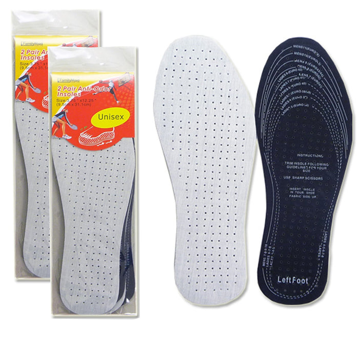 4 Pair Unisex Anti Odor Shoe Insoles Insert Cushion Pads Comfort Trim Size Fit