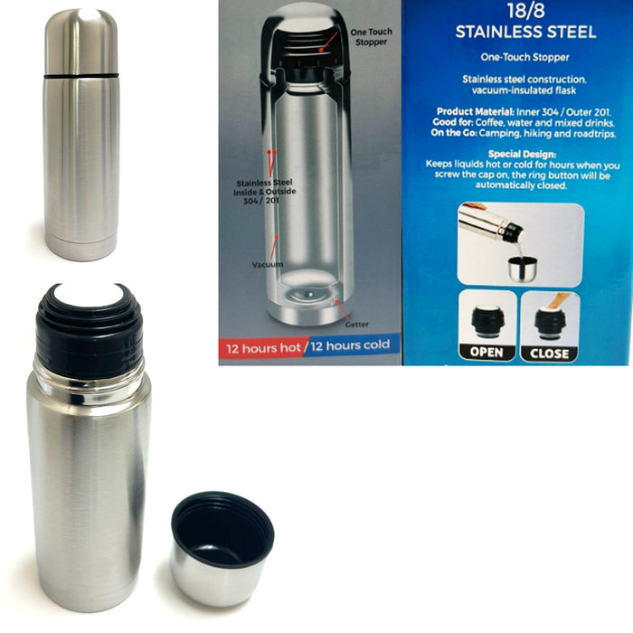 Vacuum Flask Coffee Bottle Thermo Stainless Steel 12 Hrs Hot Cold Travel 12 Oz