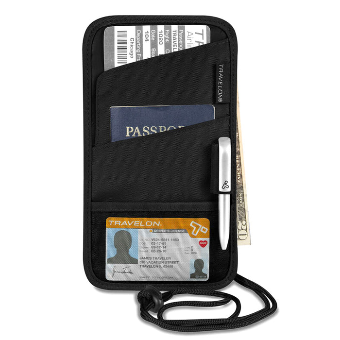 1 Travelon Id Passport Holder Neck Wallet Travel Pouch Women Men Black Keep Safe
