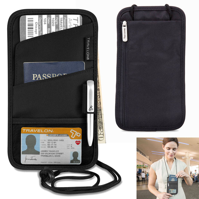 1 Travelon Id Passport Holder Neck Wallet Travel Pouch Women Men Black Keep Safe