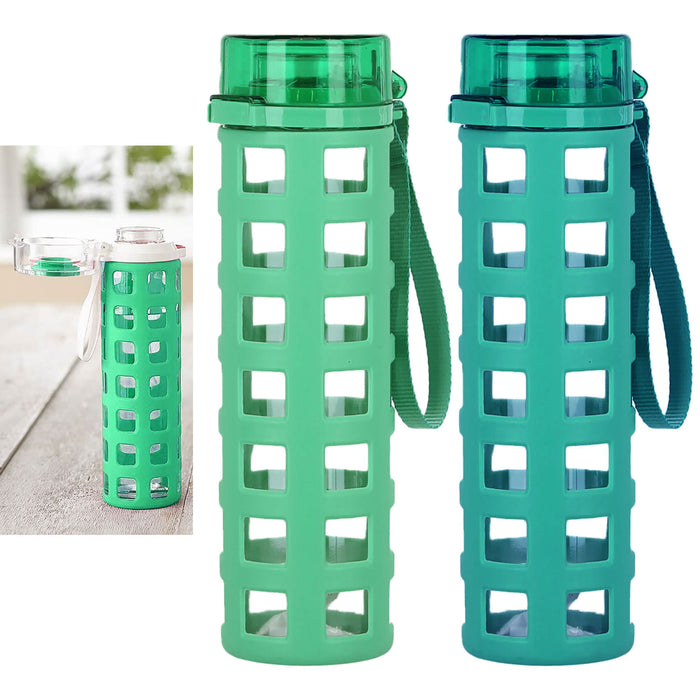 20oz Glass Water Bottle Wide Tumbler Leak Proof Lid Silicone Sleeve Sports Drink