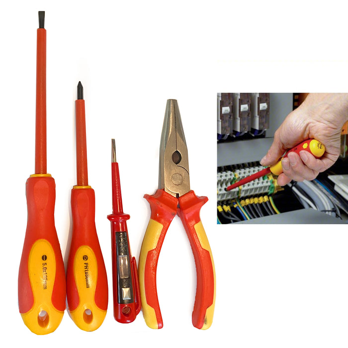 4 Pc Insulated Tool Set Magnetized Tips Voltage Tester Linesman Pliers Philips