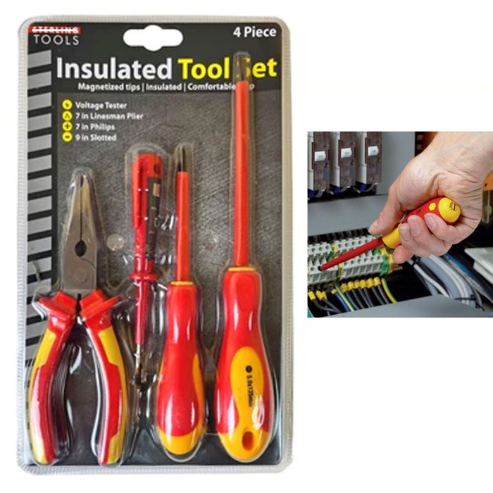4 Pc Insulated Tool Set Magnetized Tips Voltage Tester Linesman Pliers Philips