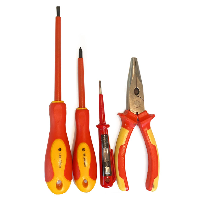 4 Pc Insulated Tool Set Magnetized Tips Voltage Tester Linesman Pliers Philips