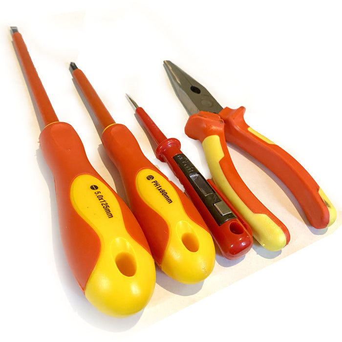 4 Pc Insulated Tool Set Magnetized Tips Voltage Tester Linesman Pliers Philips