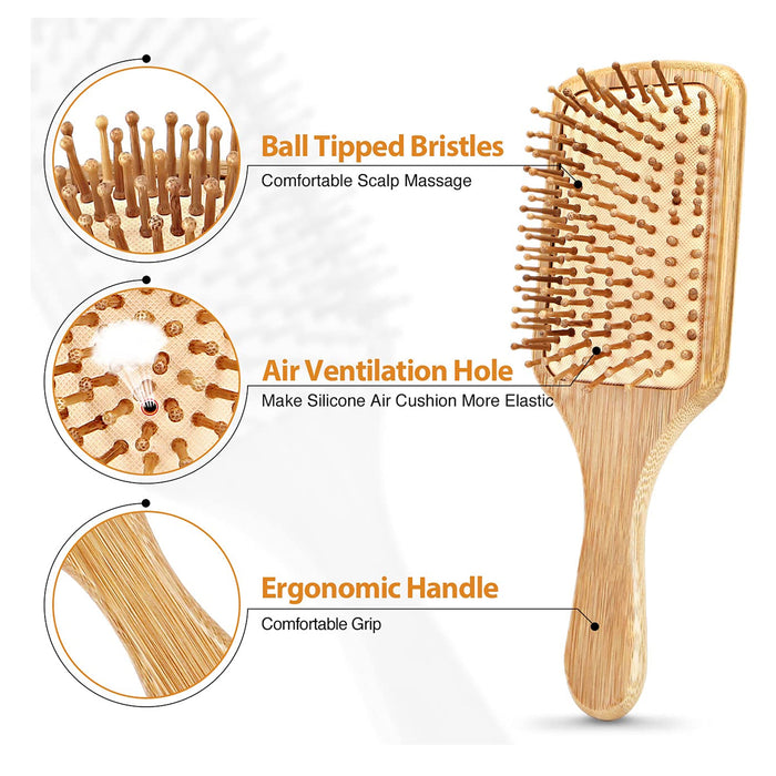 2 Wide Detangling Brush Bamboo Paddle Hairbrush Salon Care Anti-static Massager
