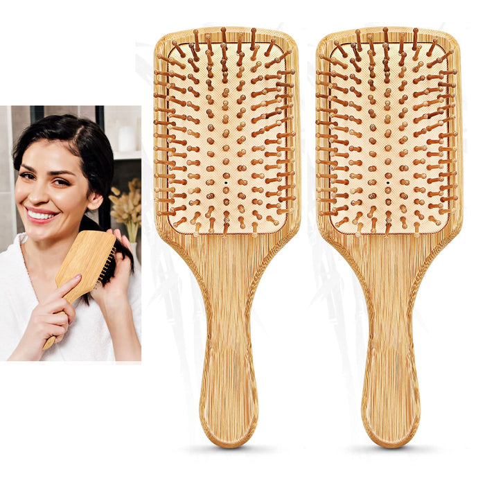 2 Wide Detangling Brush Bamboo Paddle Hairbrush Salon Care Anti-static Massager