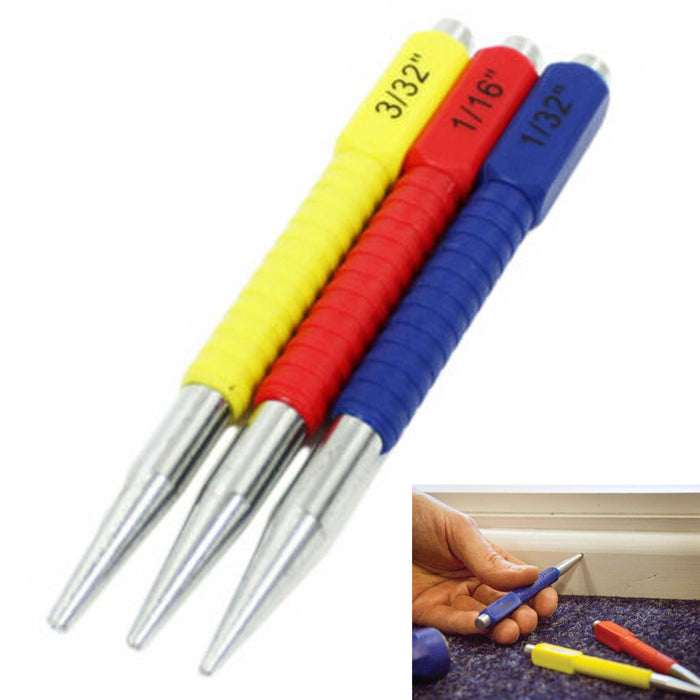 3 Pcs Nail Setter Punch Set Hinge Pin Hardened Steel Cushioned 1/32" 1/16" 3/32"