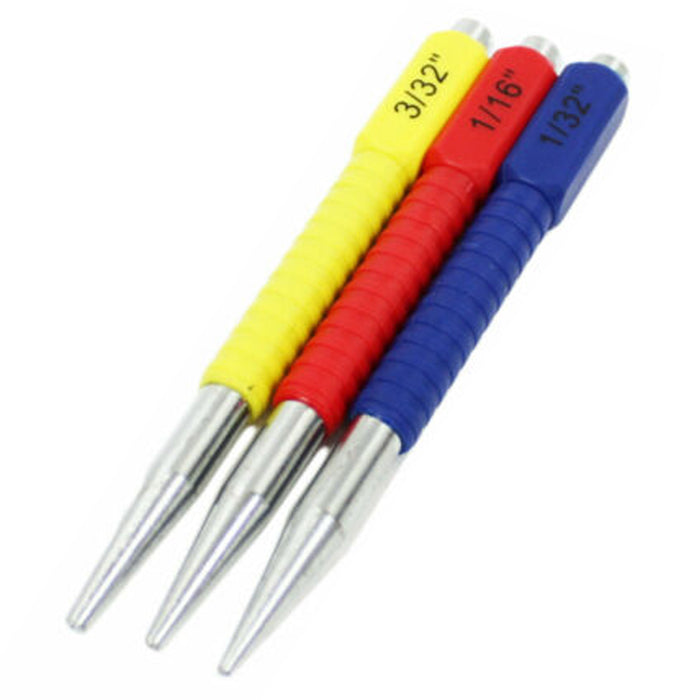 3 Pcs Nail Setter Punch Set Hinge Pin Hardened Steel Cushioned 1/32" 1/16" 3/32"