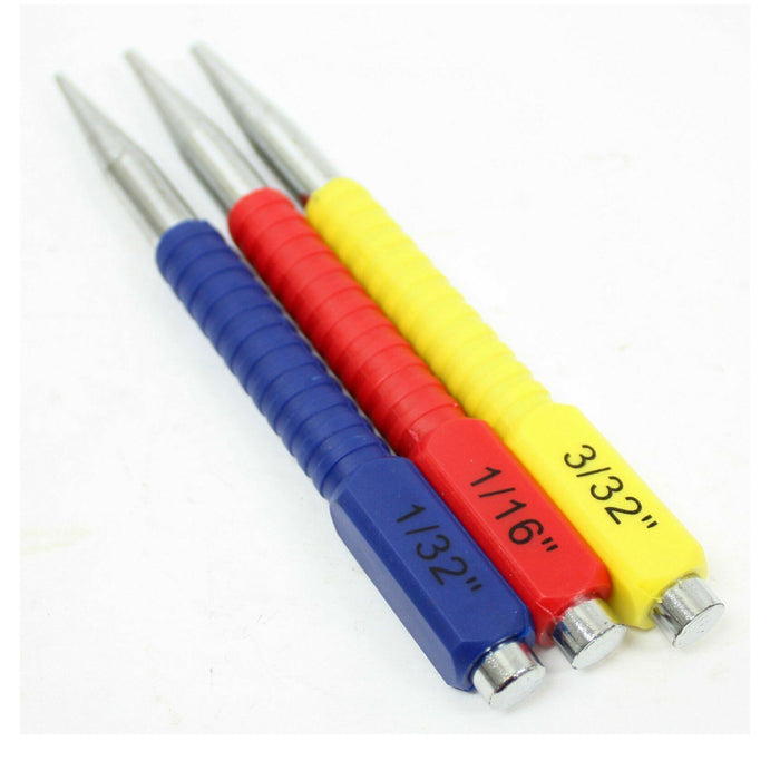 6 Assorted Nail Pin Punch Set Hardened Steel Precision Center Color Coded Tool