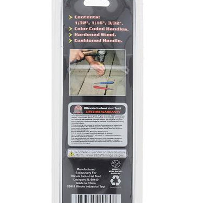 3 Pcs Nail Setter Punch Set Hinge Pin Hardened Steel Cushioned 1/32" 1/16" 3/32"