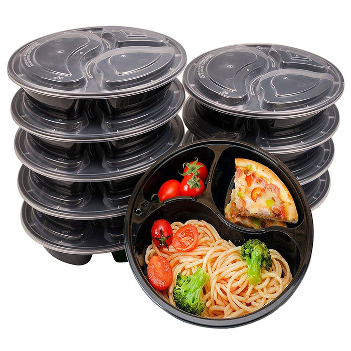 12 Meal Prep Containers 3 Compartment Plate W/ Lids Reusable Food Storage 30oz