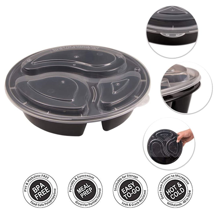 12 Meal Prep Containers 3 Compartment Plate W/ Lids Reusable Food Storage 30oz