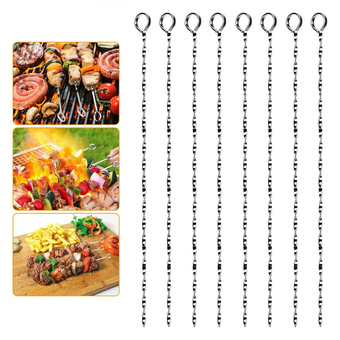 8 Metal BBQ Skewers Stainless Steel Barbecue Cooking Roast Food Grill Sticks 10"