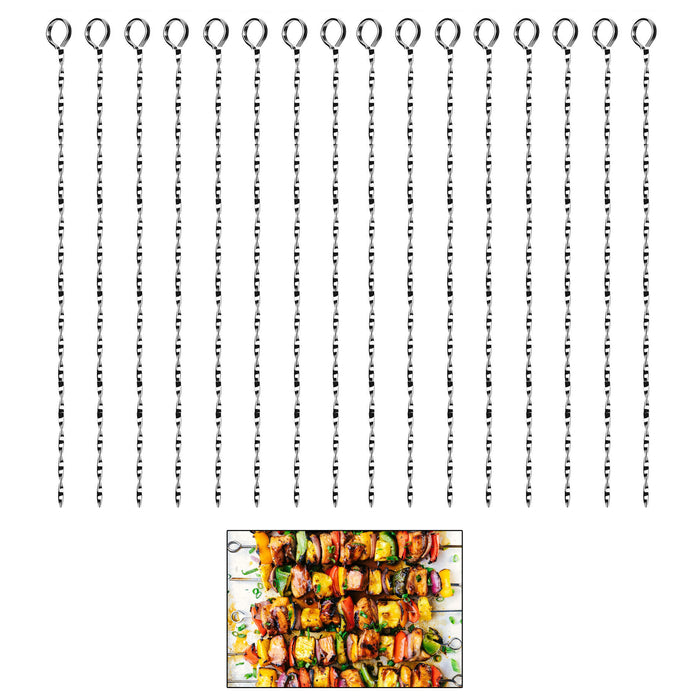 16 Stainless Steel Skewers Metal BBQ Grill Sticks Roast Barbecue Cooking Food 10"