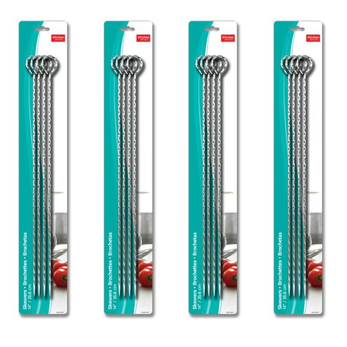 16 BBQ Skewers Shish Kabob Sticks Barbecue Stainless Steel Metal Cook Grill 14"