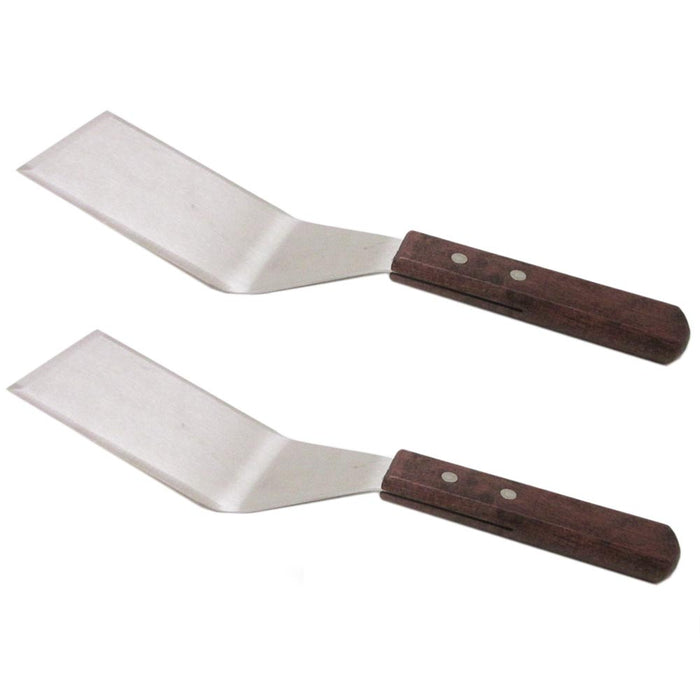 2 Pc Heavy Duty Wood Handle Spatula Scraper Solid Turner Stainless Steel Griddle