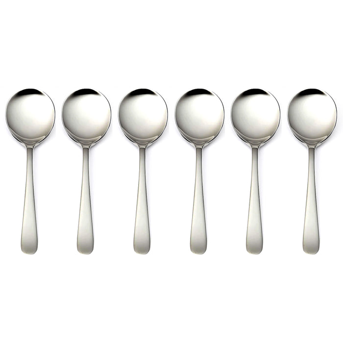 12PC Soup Spoons Round 18/0 Stainless Steel Bouillon Rice Flatware Table Dinner