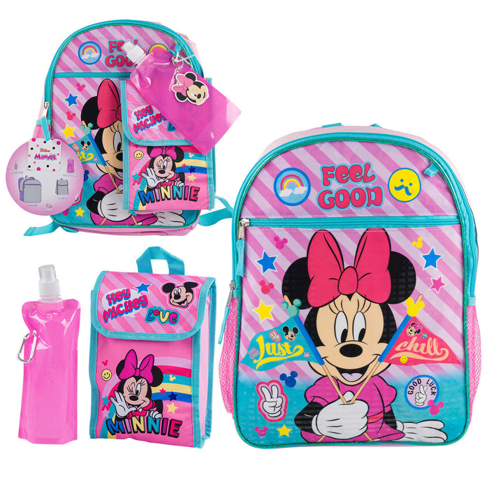 Disney Minnie Mouse Backpack Set 16" Kids Lunch Bag Water Bottle Pouch School