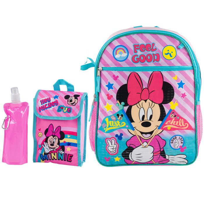 Disney Minnie Mouse Backpack Set 16" Kids Lunch Bag Water Bottle Pouch School