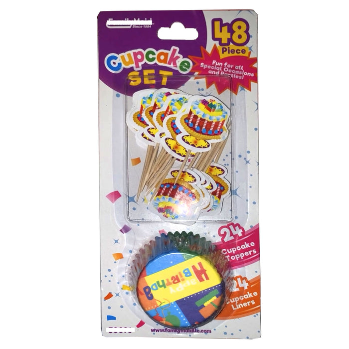 96 Pc Happy Birthday Cupcake Liners Toppers Wrapper Baking Cups Party Decoration