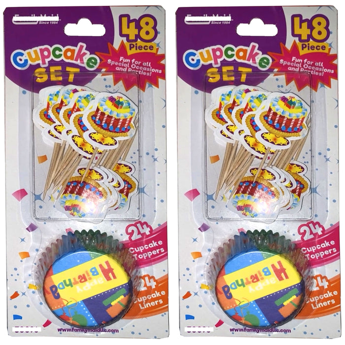 96 Pc Happy Birthday Cupcake Liners Toppers Wrapper Baking Cups Party Decoration