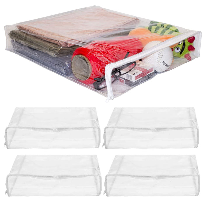 4 Clear Zipper Anti Dust Clothes Storage Bag Quilt Blanket Organizer 15X18X3